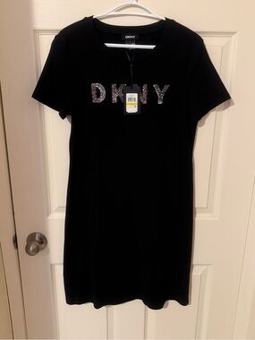DKNY Black Tee Dress with Sparkling Logo